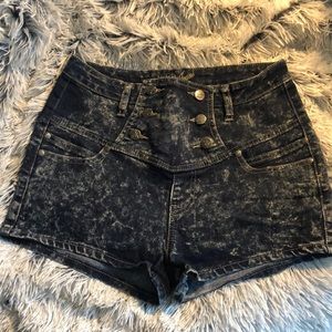 Blue acid wash high waisted shorts